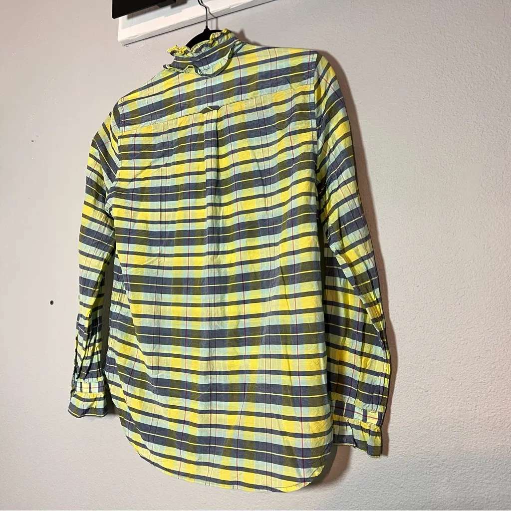 J. Crew Classic Fit Silk Cotton Voile Ruffleneck Shirt Spring Plaid Size 2 - Image 2