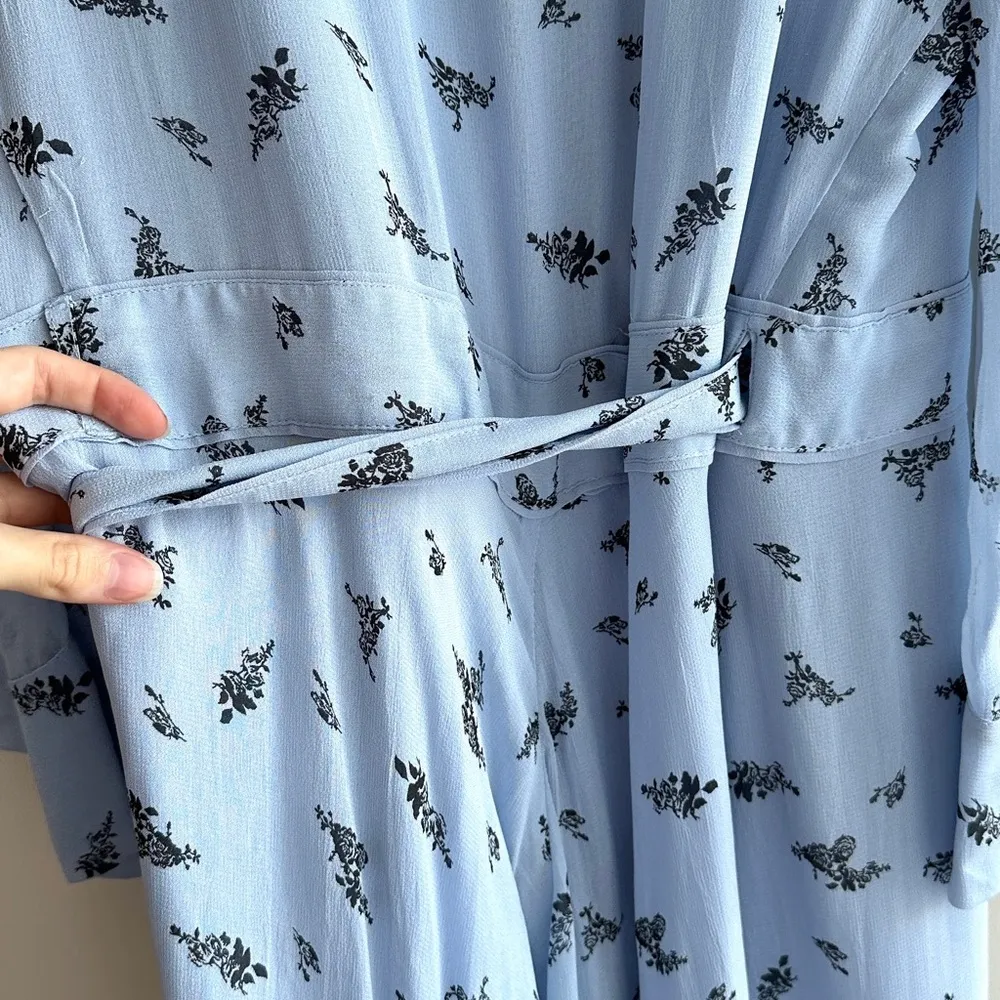 GANNI Floral Print Wrap Dress, Blue and Black Flowy Midi Dress, Size 38 EU/ 8 US - Image 16