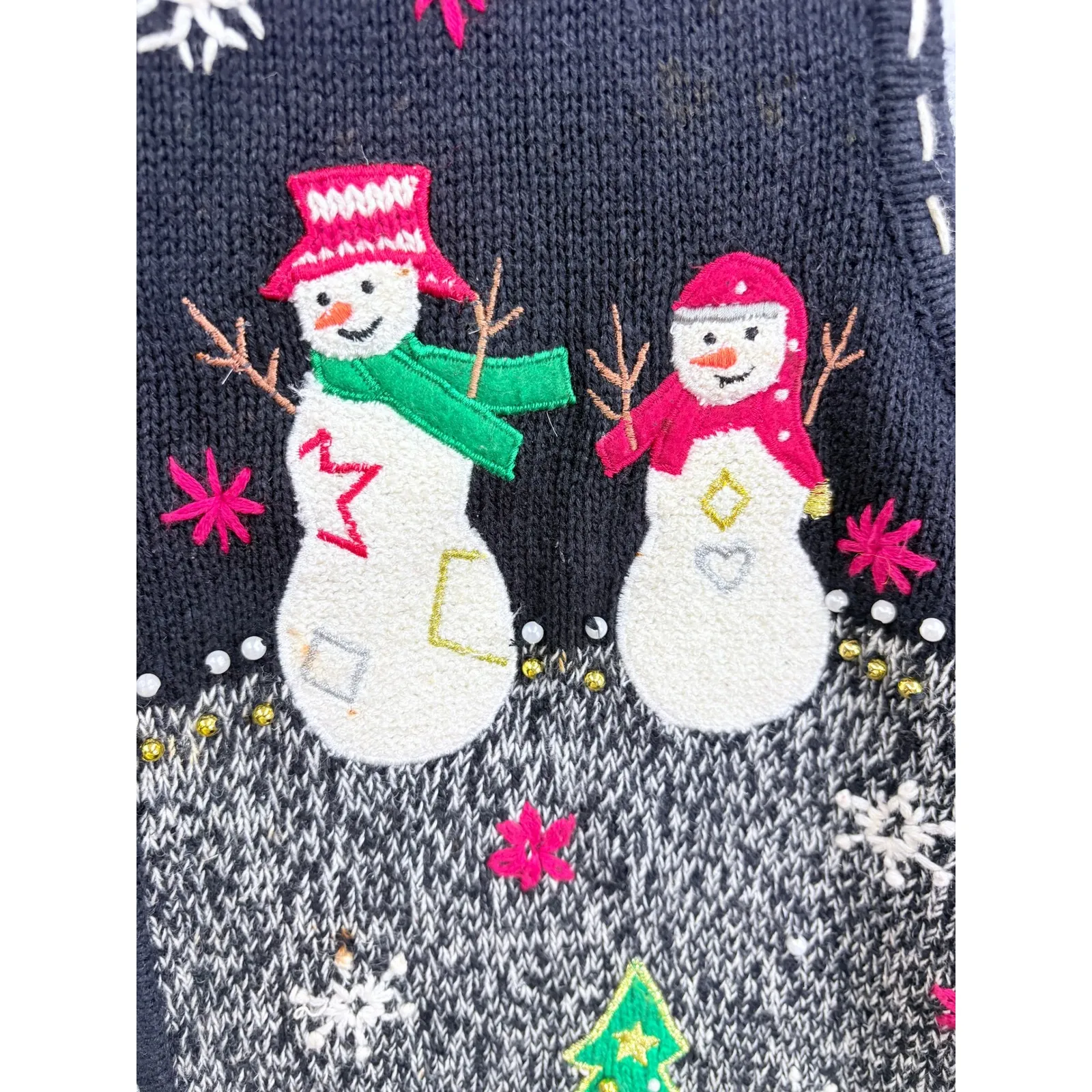 Vintage Erika Womens Ugly Christmas Sweater Vest Snowman Tree Hearts Knit‎ M - Image 7