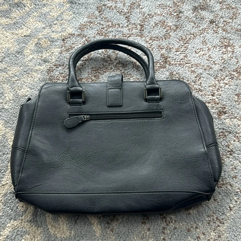 Nicole Miller Leather Snake Skin Multi-compartment Handbag Black - Image 4