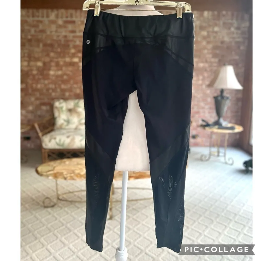 VMMV Black Leggings Faux Leather Satin Mesh M Workout Gym Athleisure Yoga Size M - Image 8