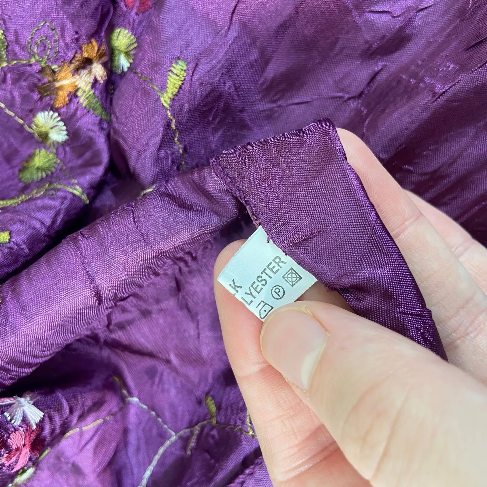 Adult dark purple embroidered floral tassel fringe silk scarf wrap lightweight - Image 6