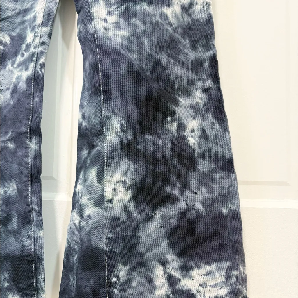 Vintage Bongo Low Rider Flare Khaki Pants Tie Dye Blue Cropped Y2K 90s Boho Sz 7 - Image 3