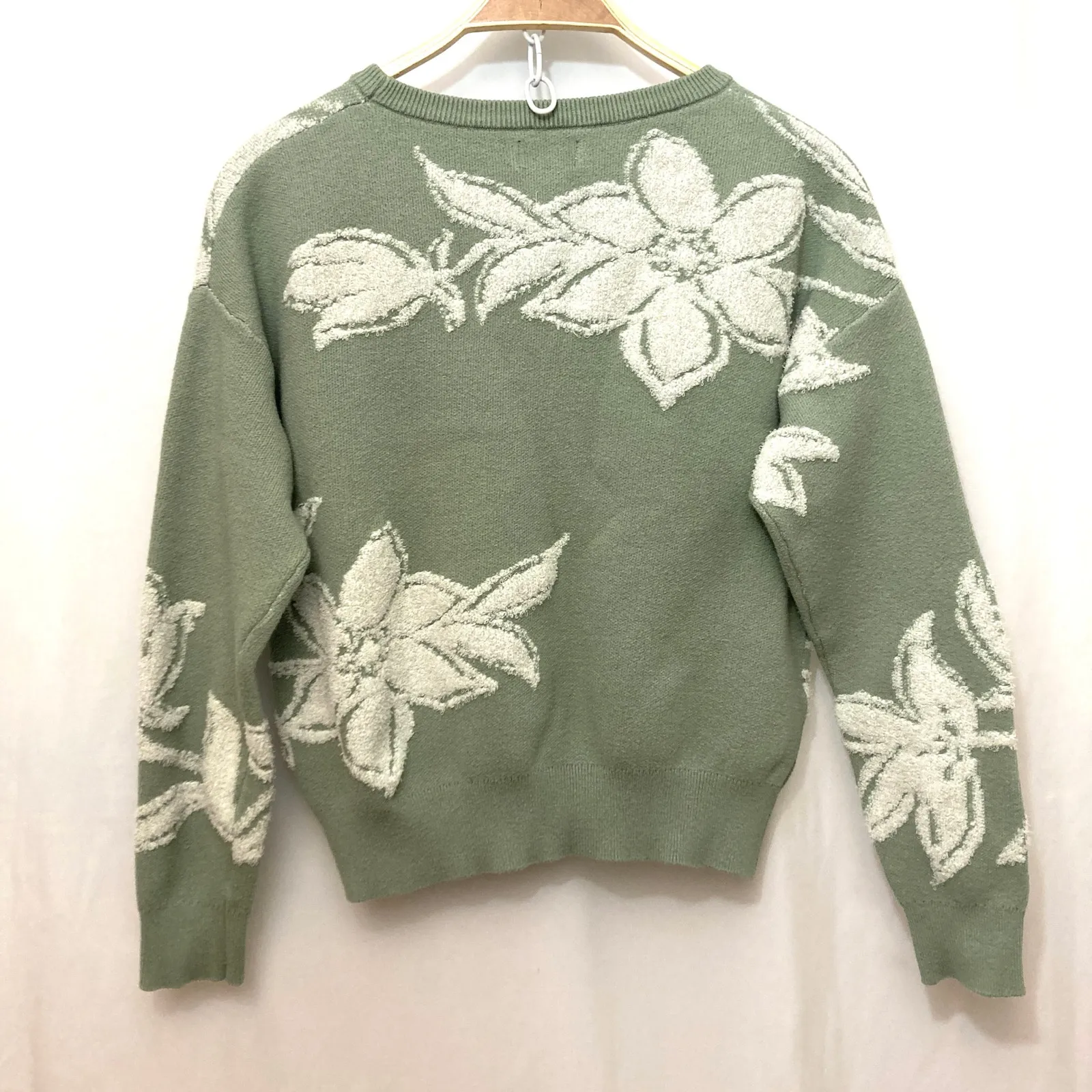 Nicole Miller Cozy Knit Green White Floral Print Patterned Jumper Sweater - Image 8
