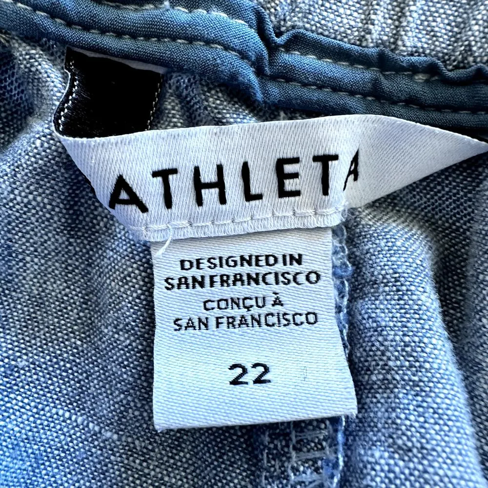 Athleta Cabo Linen Wide Leg Pants Zipper Pockets Ankle High Rise Blue 22 - Image 3