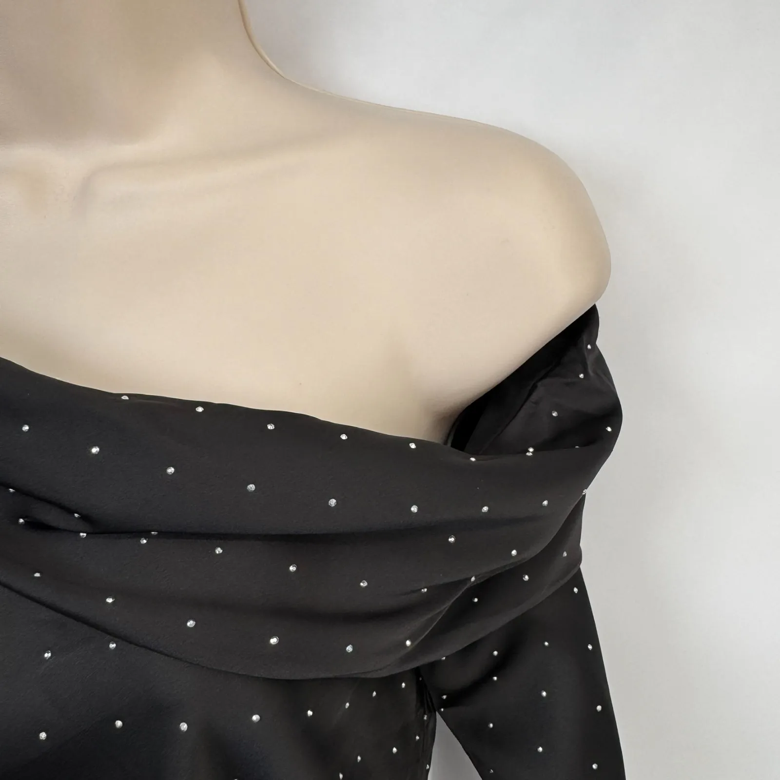 ASTR the Label Ellen One Shoulder Top size S Black Satin Rhinestone Festive NEW - Image 6