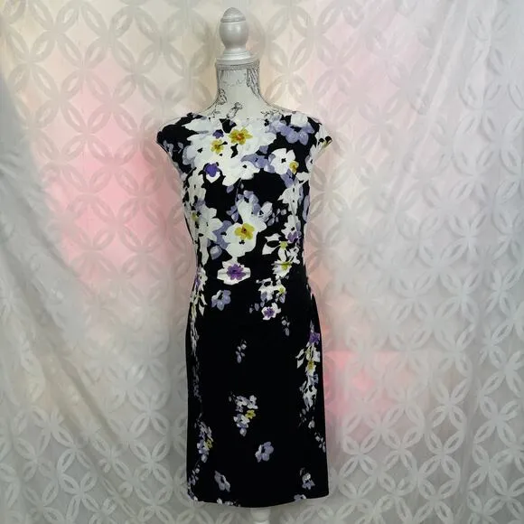 Lauren Ralph Lauren Floral Faux Wrap‎ Jersey Sheath Spring Dress Size 8 - Image 5