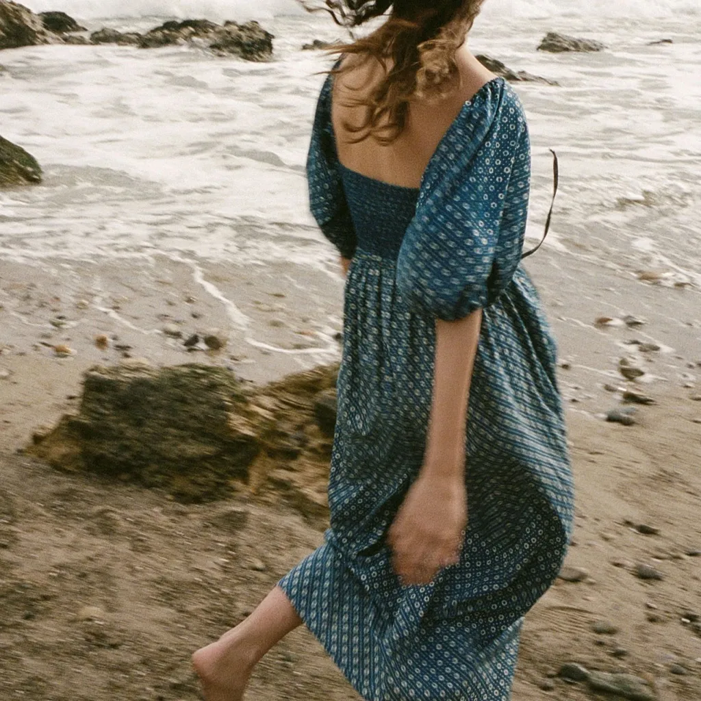 CHRISTY‎ DAWN The Katrina Dress In Indigo Petunia Dot Midi Smocked Size 1X - Image 3