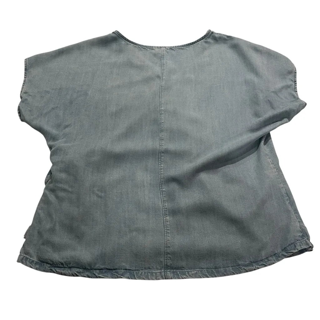 Eddie Bauer Wrap Blue Denim Top Women Small Tie Light Wash Cap Sleeve Blouse - Image 2