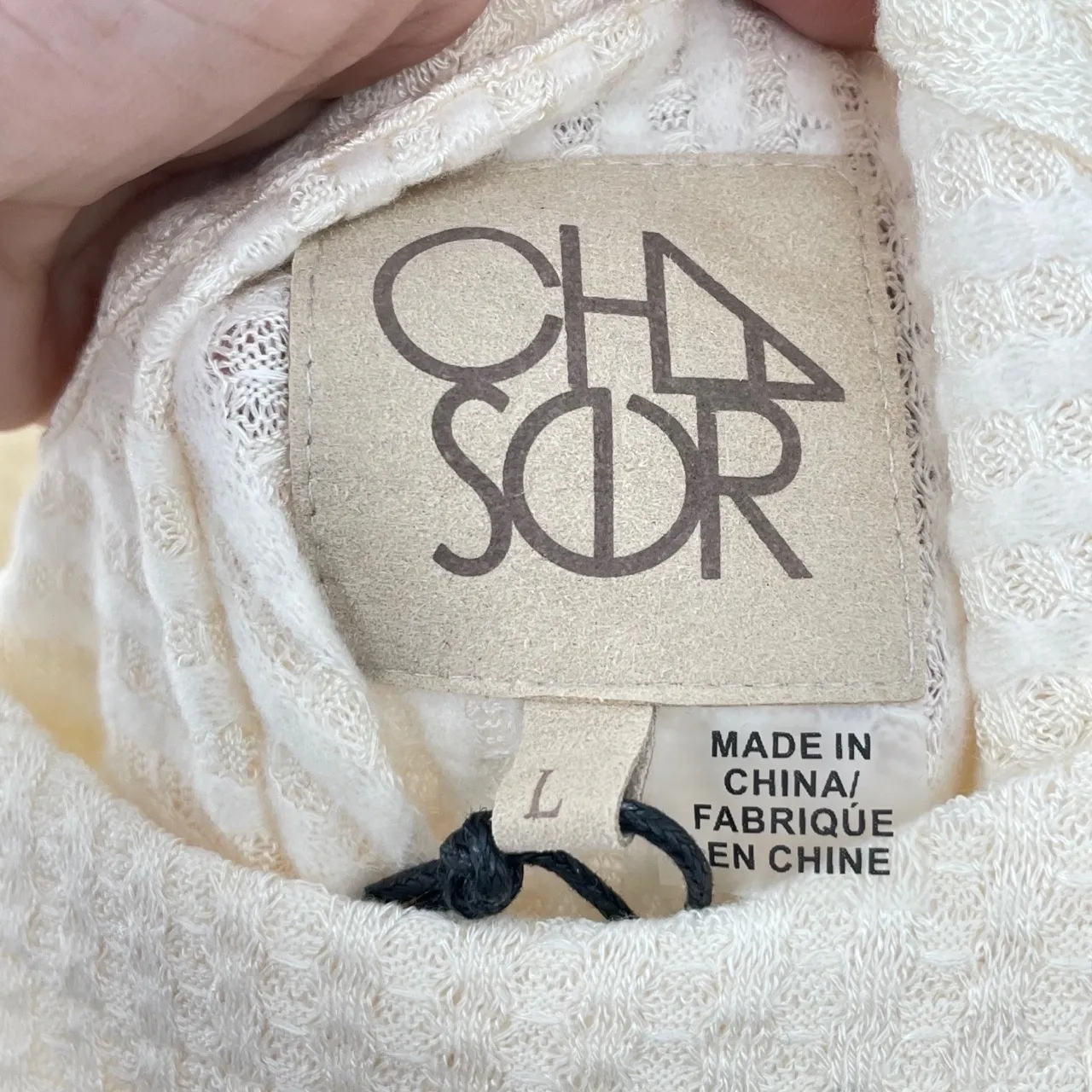 CHASER Women's Cream Waffle Knit‎ Criss Cross Back Long Sleeve Top Size Large - Image 6