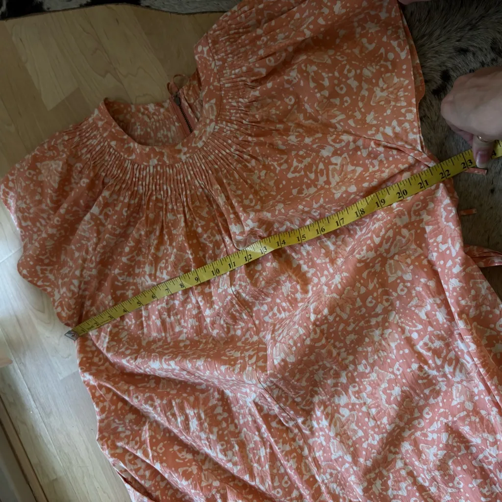 ULLA JOHNSON Peach Floral Cotton Coralie Wide Leg‎ Jumpsuit Size 6 Waist Tie - Image 10