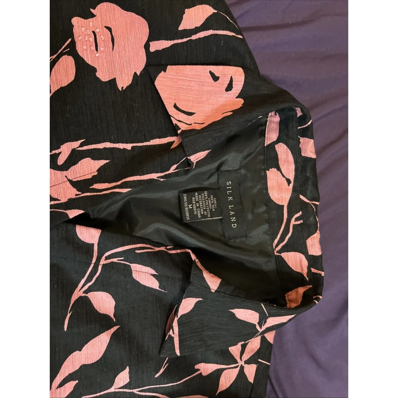 Silk land 100% Silk 3/4 Sleeve Floral w/Sequins Lined Blazer SZ Med Y2K Coquette Black - Image 8