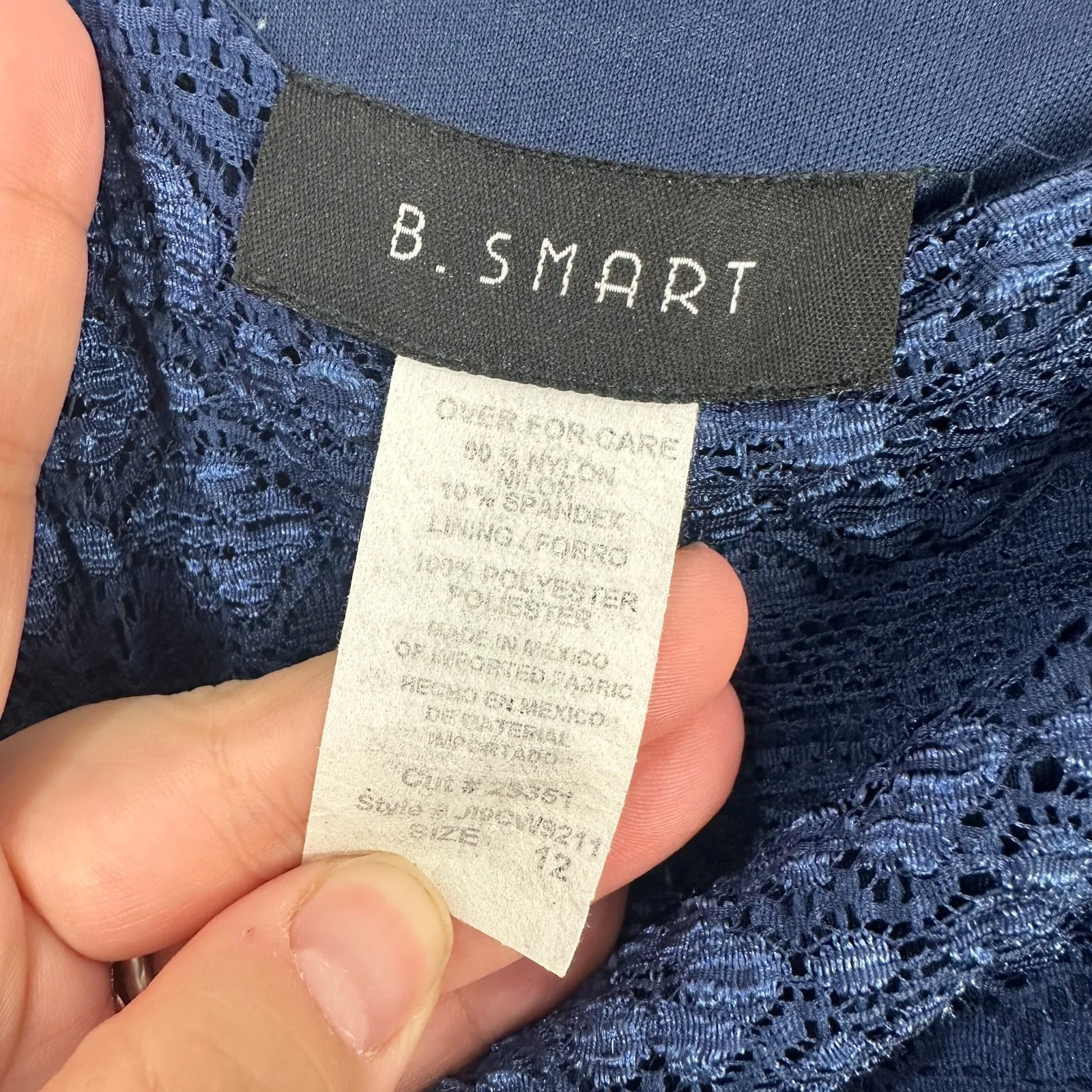 Vintage 90s B Smart Dress 12 Navy Blue Lace Fit Flare Y2K Romantic Coquette - Image 2