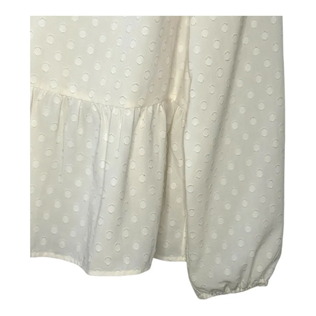 LOFT Peplum Blouse Swiss Dot Long Sleeve‎ V-Neck Top Cream Women Size Small - Image 3