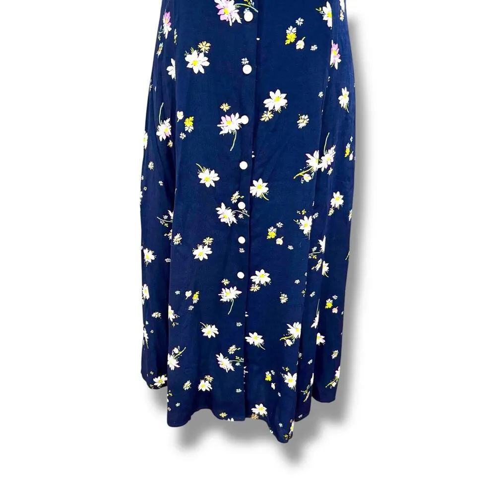 NWT Gap Size 14 Navy Floral Button-Front V-Neck Midi Dress Cottage - Image 4
