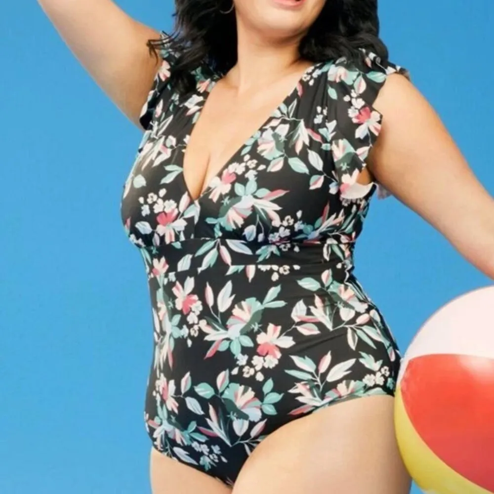 NEW NWT MODCLOTH The Kelsie One Piece Swimsuit Floral Black Blue Floral Padded S - Image 5