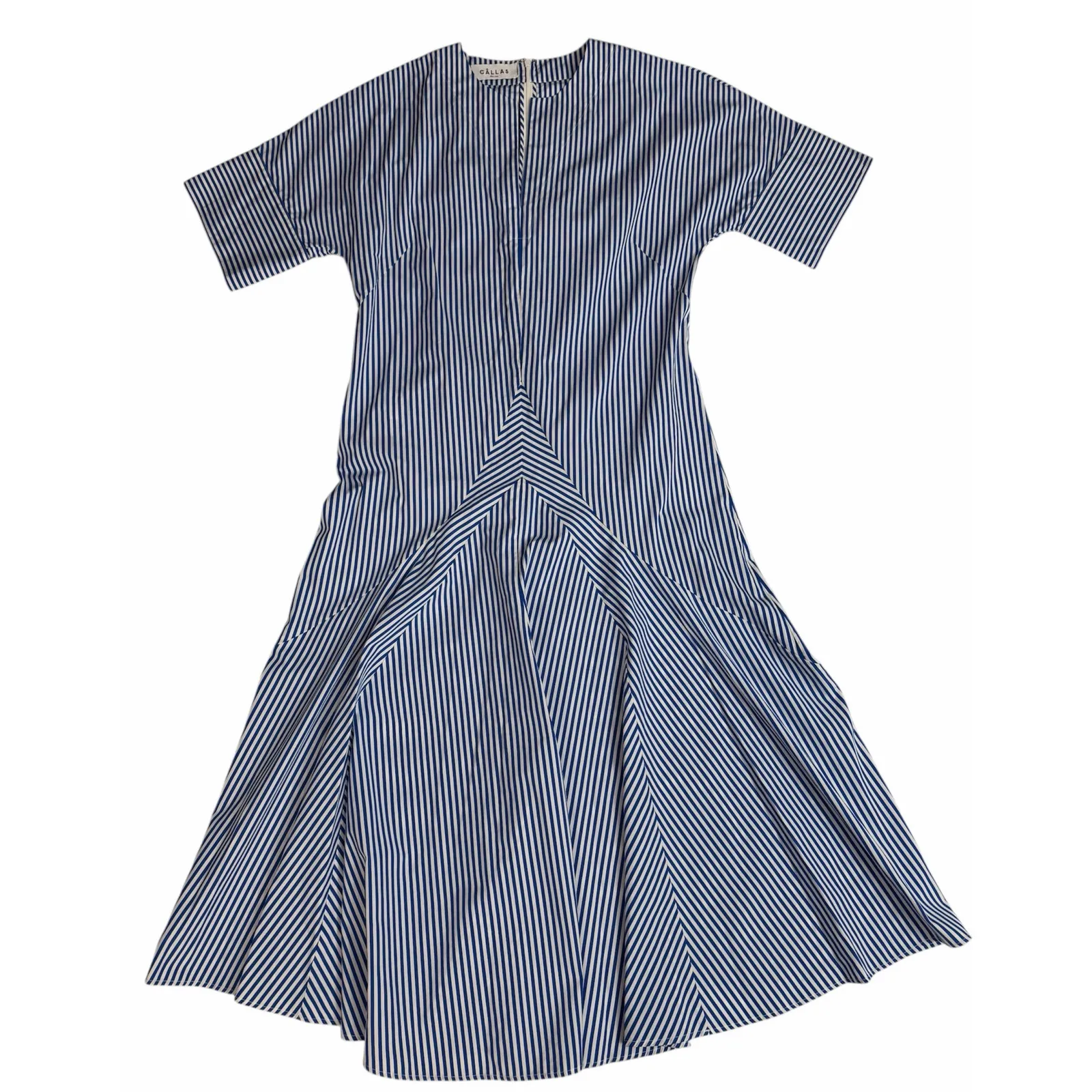 CÂLLAS MILANO Shirtdress Blue Striped Short Sleeve Button Cuffs Back Zip Medium - Image 3