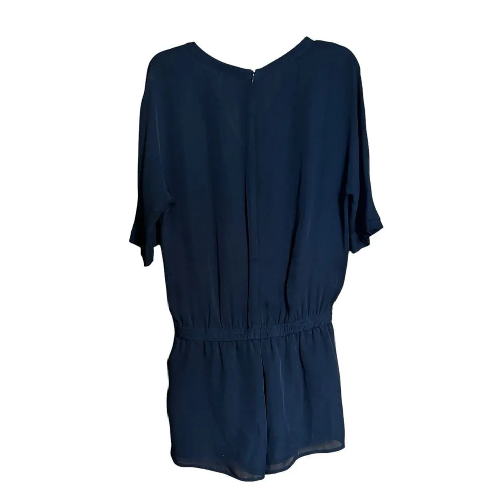 Joie Benoite Romper Womens Small Black Caviar Silk Smocked Waist Back Zipper - Image 5