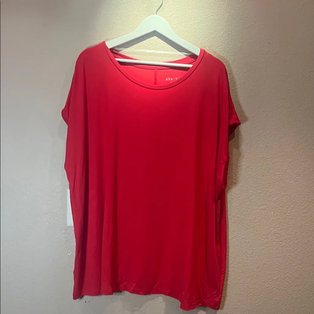 New Ava & Viv Women’s Drapy Shortest Sleeve T Shirt Red Size 2X NWT - Image 2