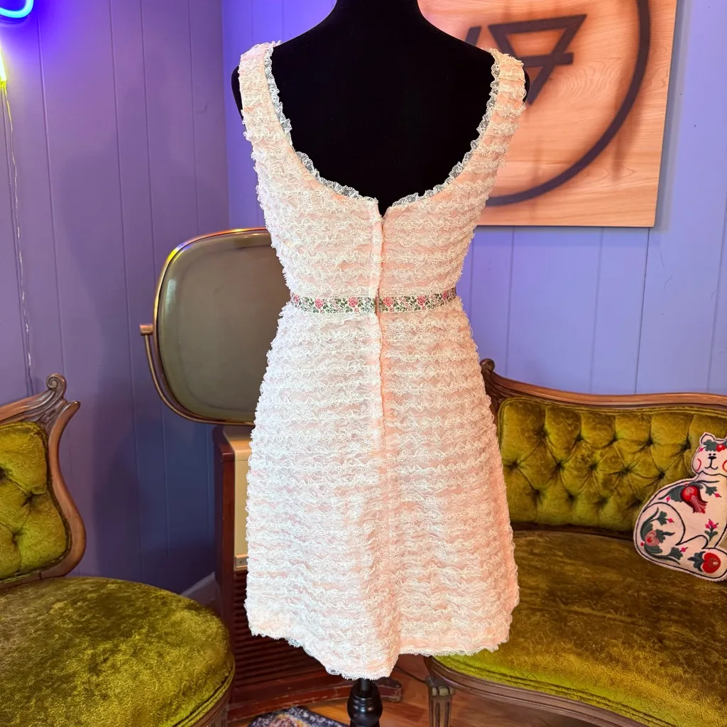 Vintage 50s/60s Pink Lace Ruffle Babydoll Dress - Image 5