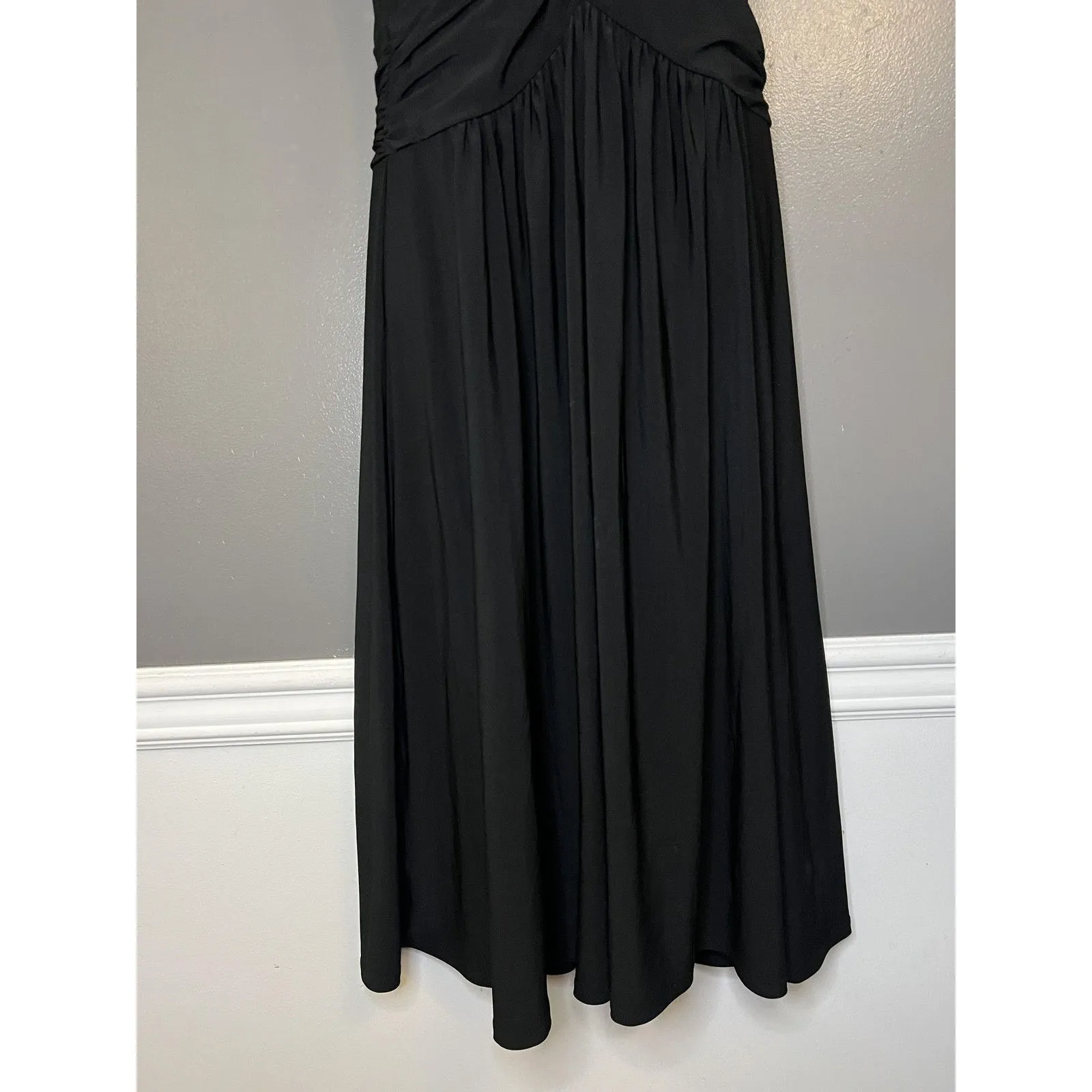Jones New York Dress Womens 10 Black Halter Beaded Neck Ruched Maxi Evening - Image 3