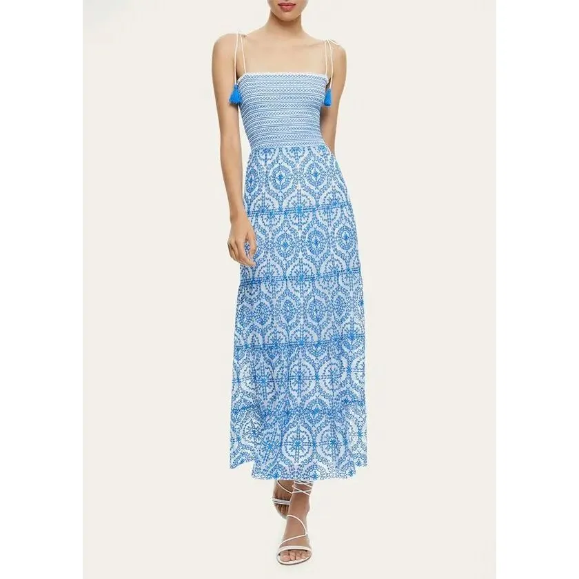 ALICE + OLIVIA Marna Embroidered Tiered Tie-Strap Midi Dress Sz S - Image 3