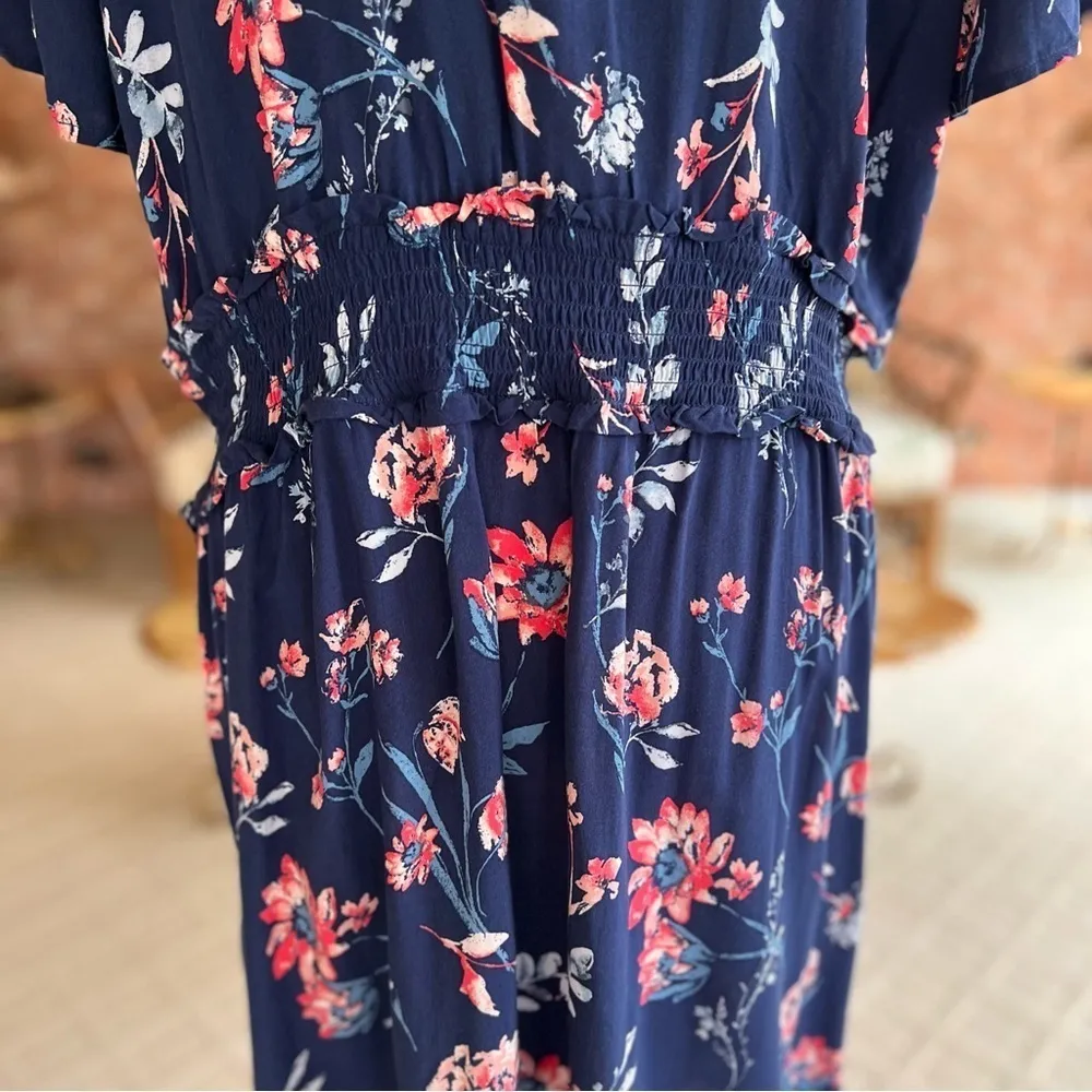 Caslon Dress Blue Floral Smocked Waist Short Sleeve Mini XXL A-Line Preppy - Image 13