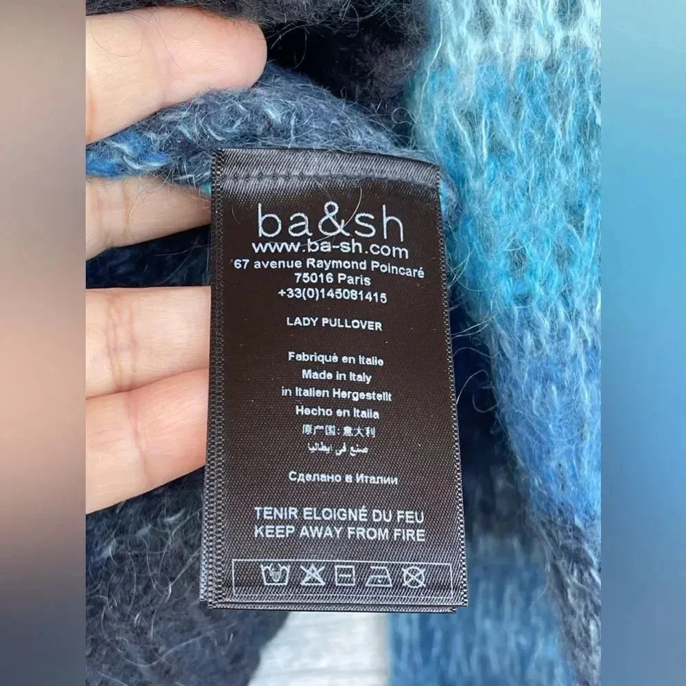 BA&SH Blue Stripe Boo Open Loose Knit Mohair Wool Blend Pullover size 6 - Image 12