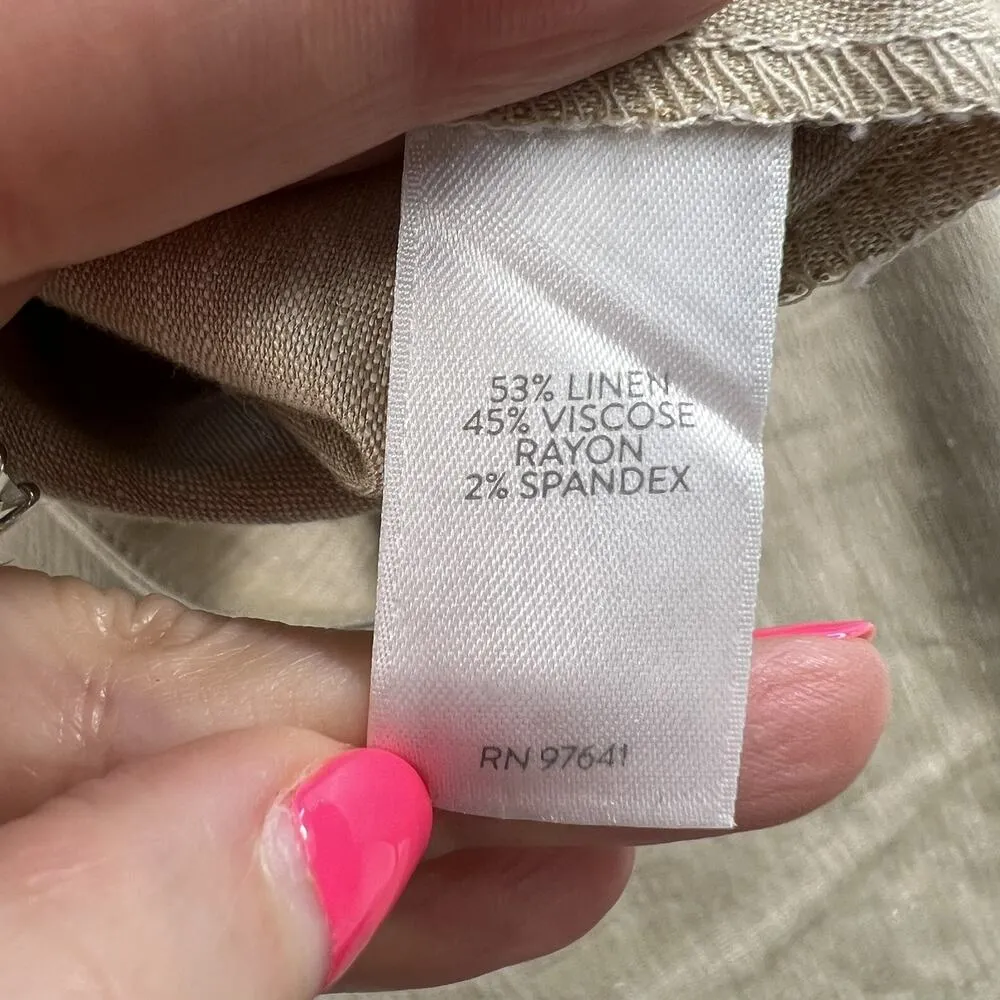 J Jill Plus 4X Linen Stretch Pants Pull On Elastic Waist Straight Leg Slit Hem Tan - Image 7