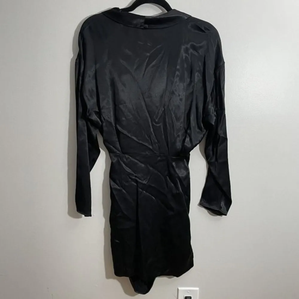 New Zara Black Jewel Buckle Trim Satin Effect Long Sleeve Night Out Dress sz S - Image 8