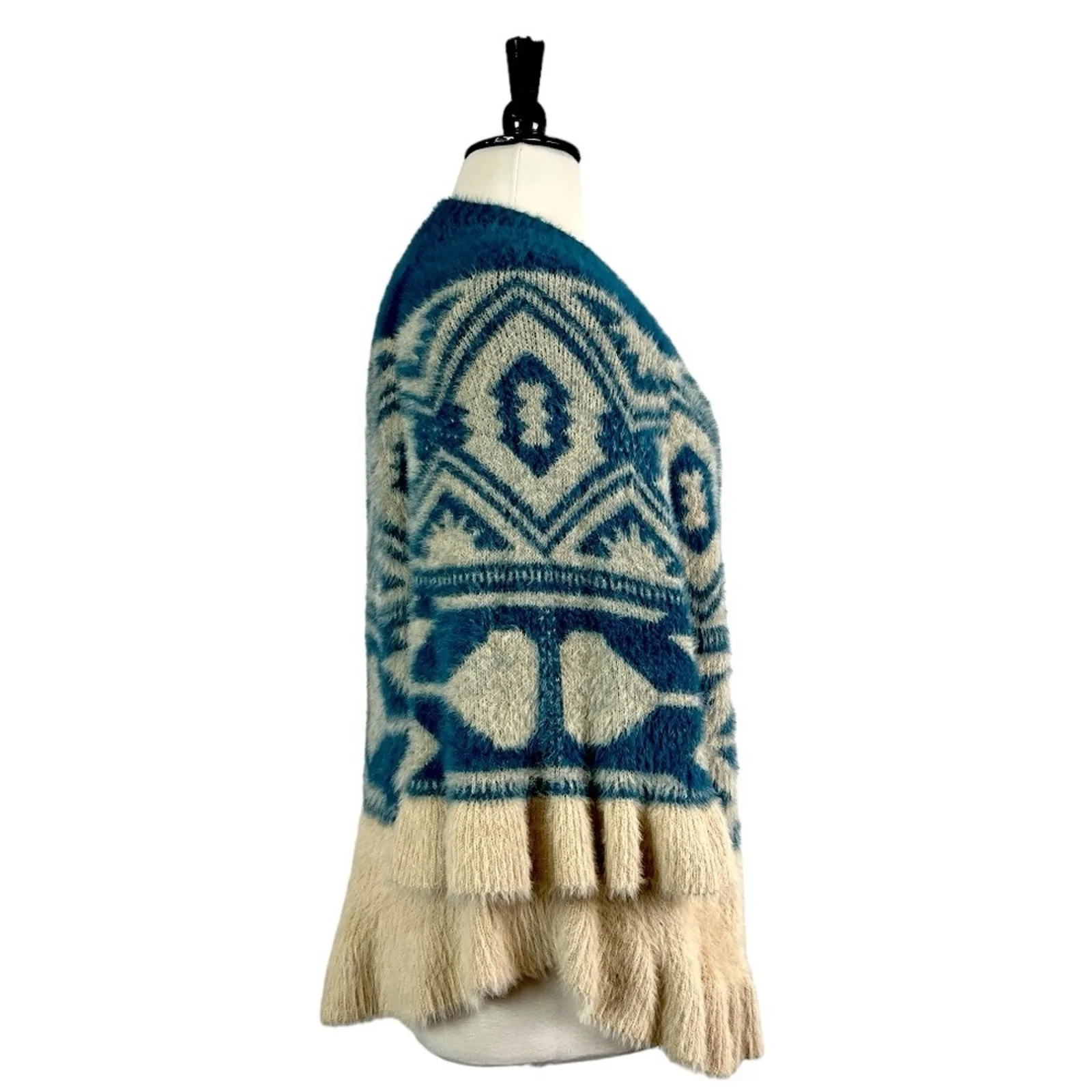 Cobble Lane NEW Women’s Artsy Cardigan Sweater Ruffle Sleeve Hem Fuzzy Size XL Blue - Image 3