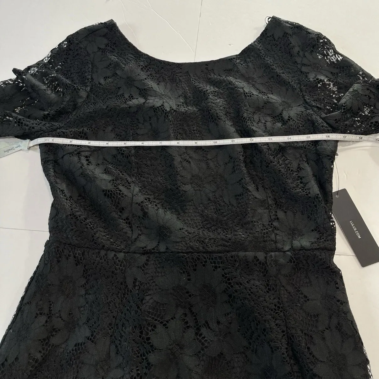 NWT‎ Lulus Allure 'Em In Black Lace Flounce Bell Sleeve Sheath Dress LARGE - Image 7