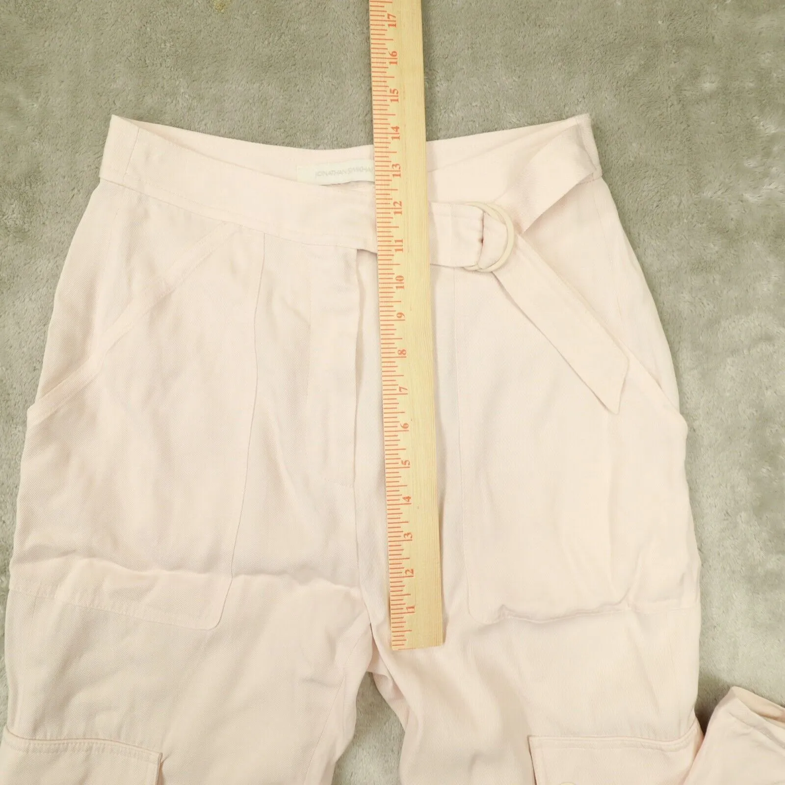 JONATHAN SIMKHAI Pale Pink Cargo Structured Satin Belted Utility Pants‎ Size 26 - Image 5