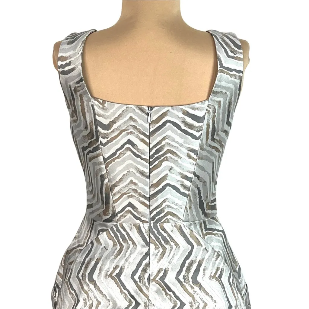 Hilton Hollis Chevron Print Fit & Flare Cocktail Dress Size 2 Shiny Party Gray - Image 6