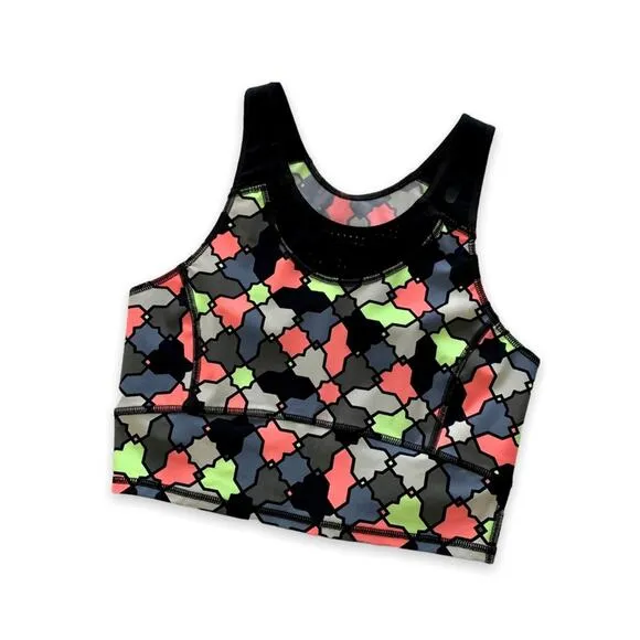 Sweaty Betty Multicolor Geometric Print Low Impact Athleisure Workout Crop Top - Image 1