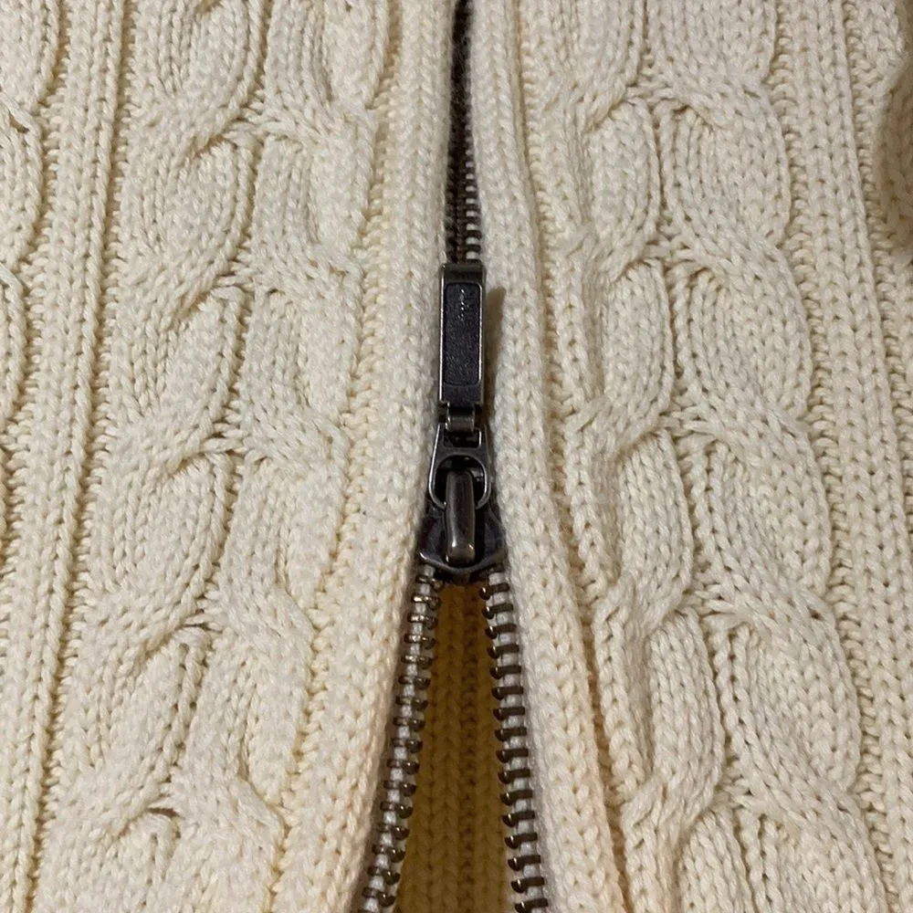 Lands' End Zip Cardigan Ribbed Cable Knit Natural Medium - Image 4