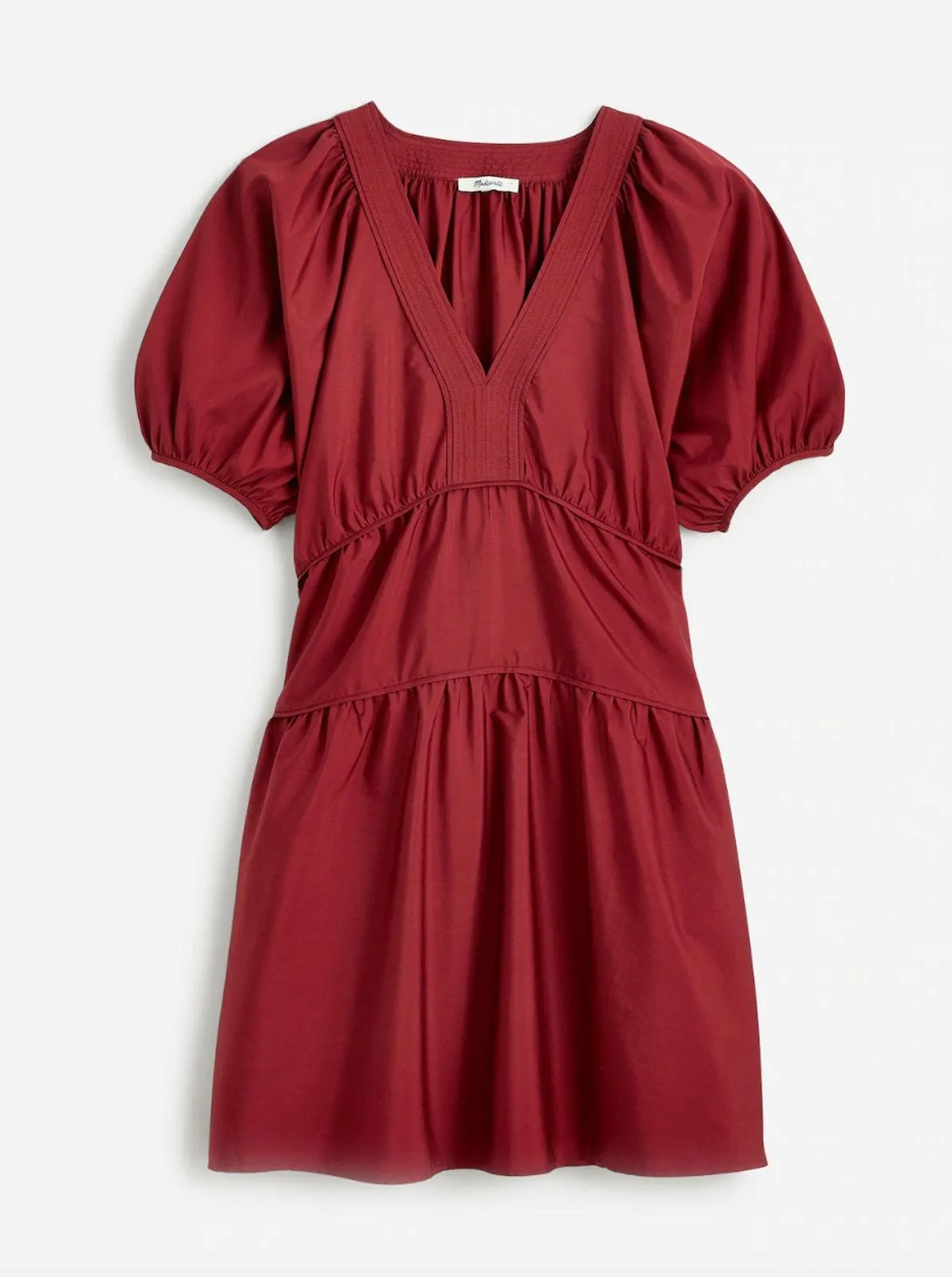 Madewell Puff Sleeve Mini Dress Poplin Claret Burgundy A Line Pockets Large NWT - Image 6
