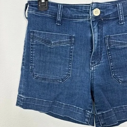Pilcro by Anthropologie High Rise Utility Denim Shorts Blue Size 27 Apron Pocket - Image 5
