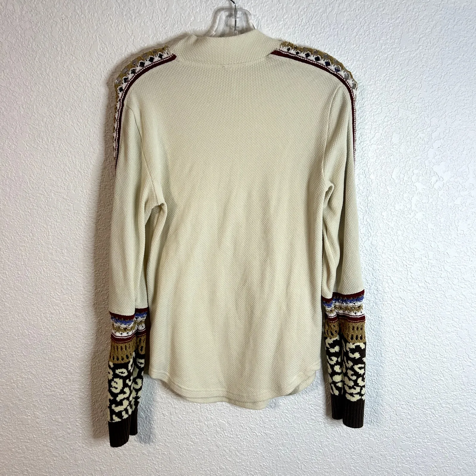 Free People Switch It Up Thermal Cuff Top Womens Size XL Cream Brown Cheetah - Image 5