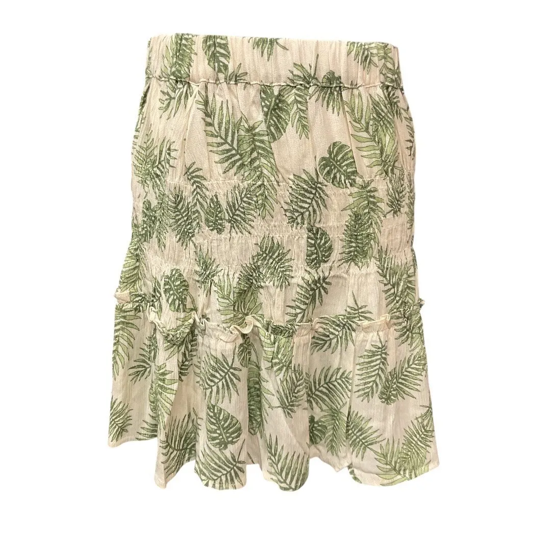 Palm Leaf Print Tiered Ruffle Mini Skirt Smocked Waist Boho Vacation Style Sz M - Image 2