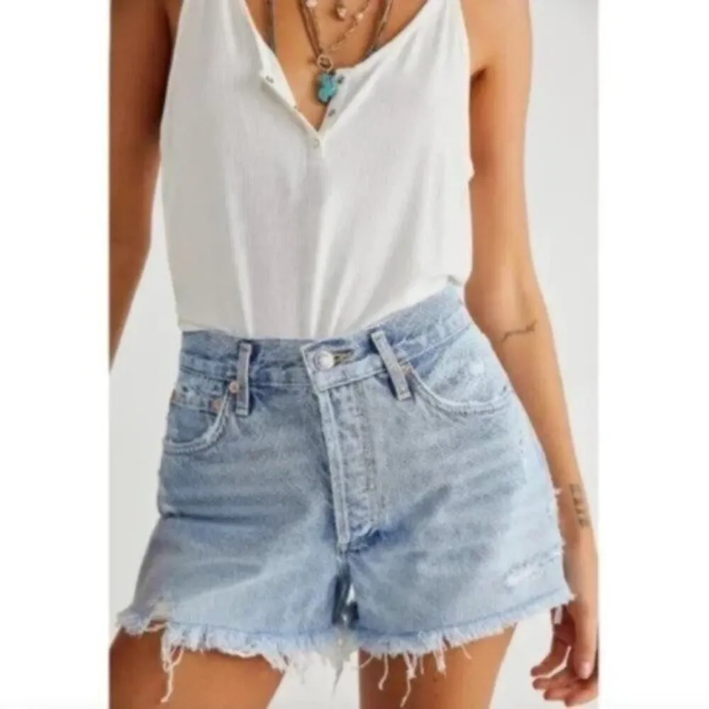 AGOLDE Parker Long Distressed Denim Shorts in Wash Swapmeet Size US 24 - Image 11