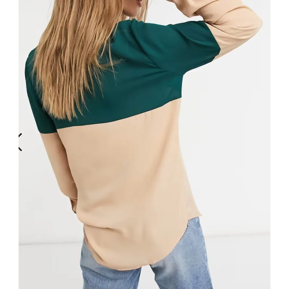 ASOS Shirt Womens Size 6 Tan Green Colorblock Long Sleeve Button Down - Image 4