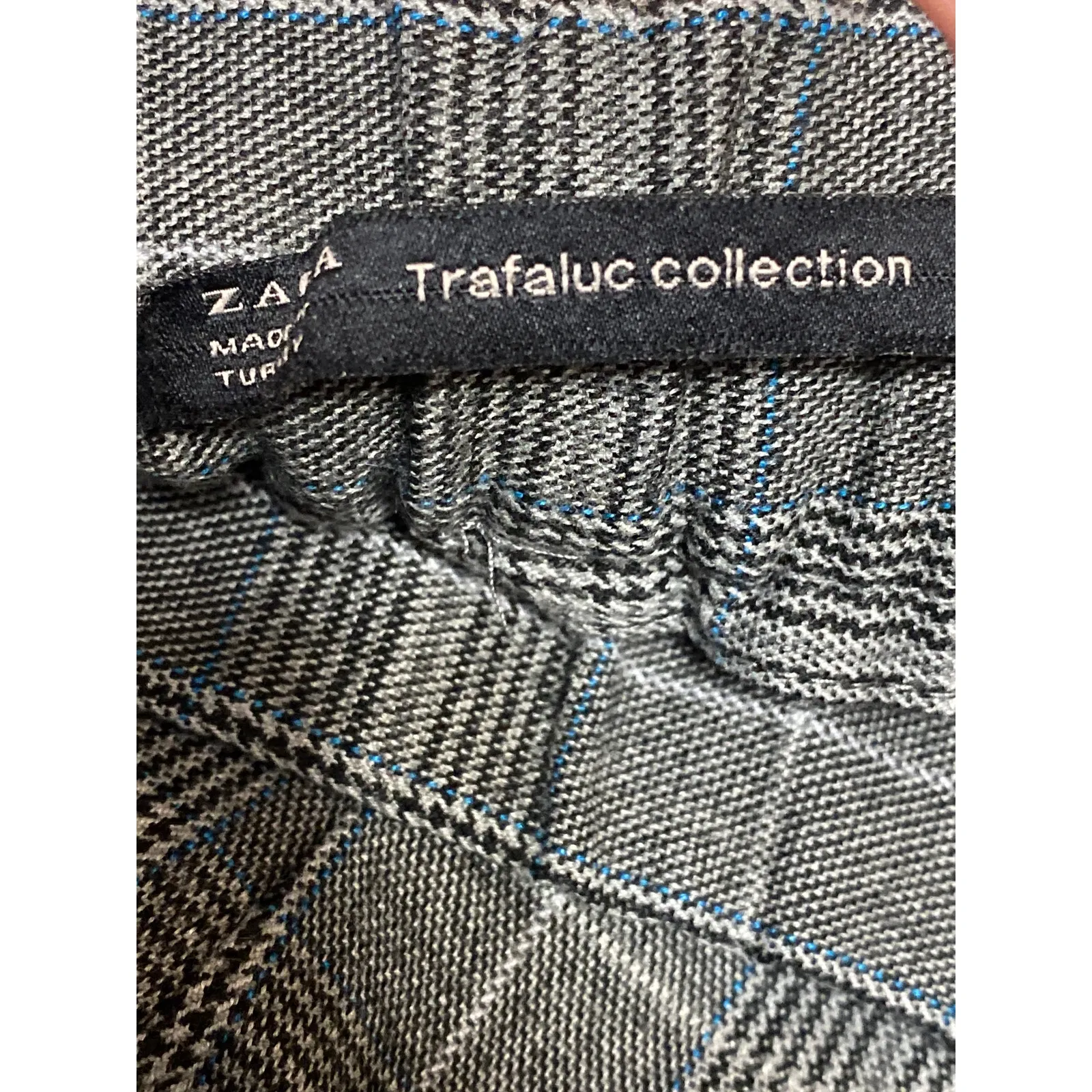 ZARA Women's Gray Plaid Checkered High Elastic Waist Tapered Trouser Pants Sz S - Image 3