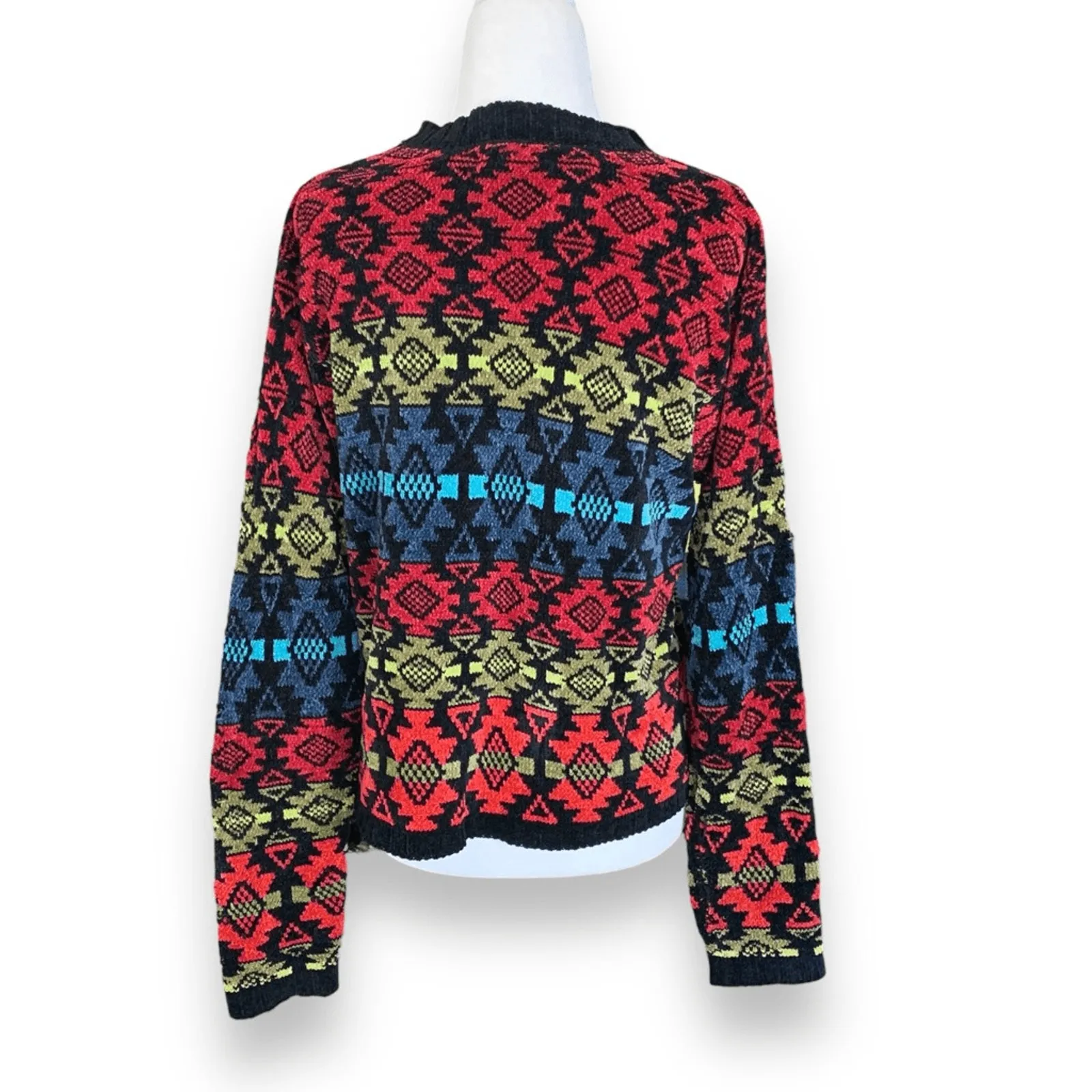 Vintage Cambridge Dry Goods Southwestern Geometric Knit Crewneck Sweater Medium Black - Image 3