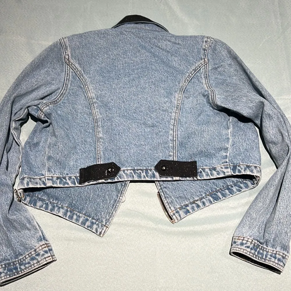 Zana di Cropped Biker Denim Jacket size Medium D40 - Image 9
