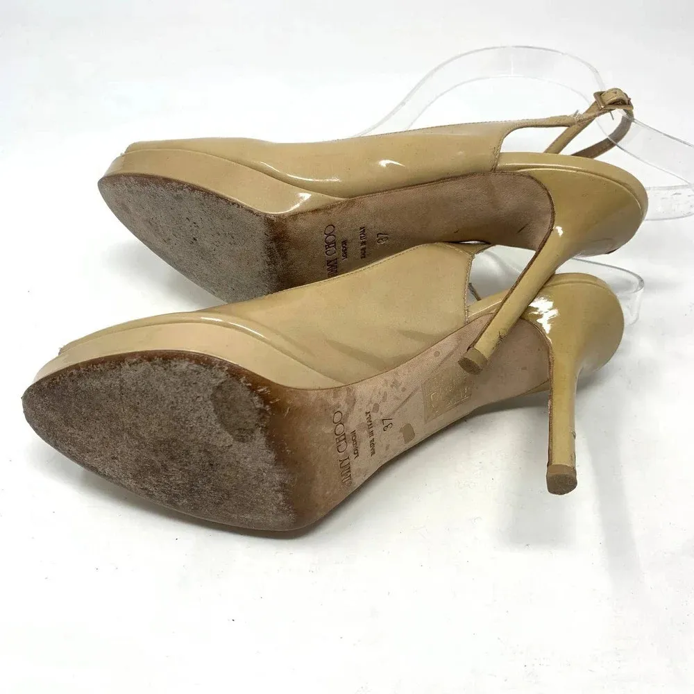 Jimmy Choo Patent Leather Slingback Peep-Toe‎ Platform Pumps Size 37 /  US 7 - Image 10