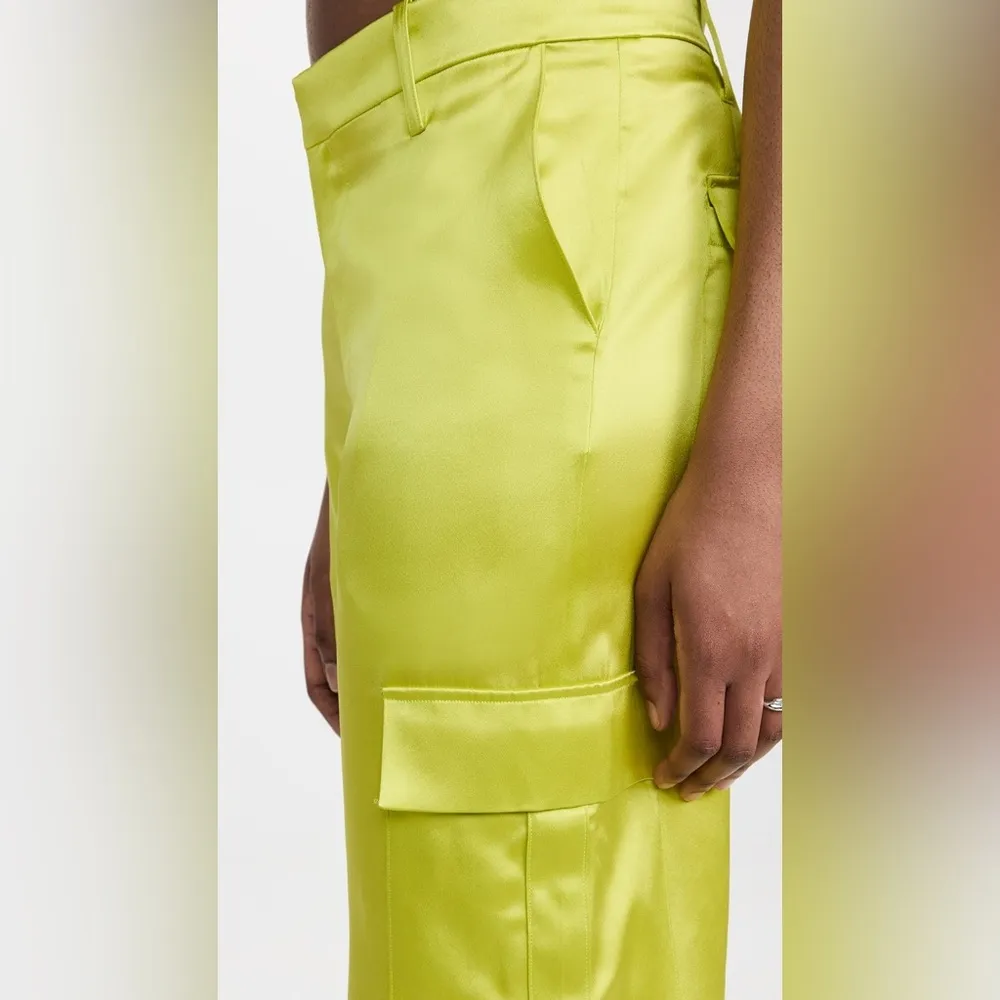 NEW SPRWMN Baggy Low Rise Silk Cargo Pants ELECTRIC CHARTREUSE Green sz XS - Image 6