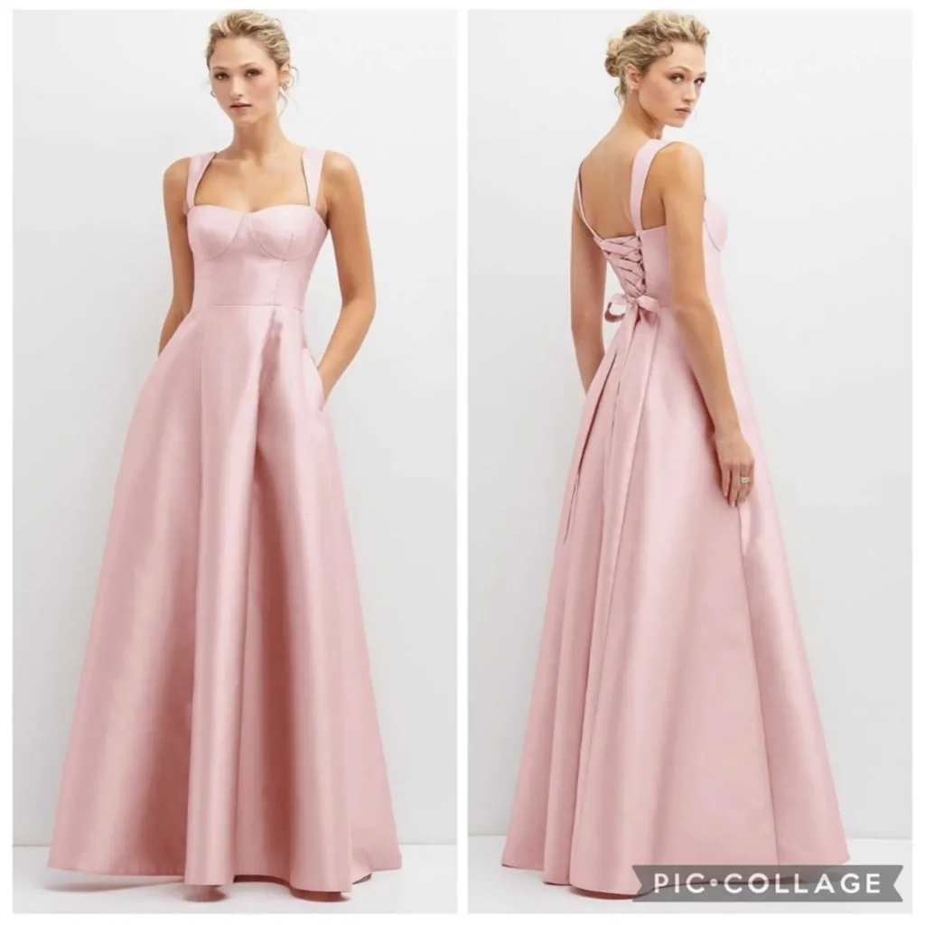 Alfred Sung‎ D852 Lace Up Back Bustier Gown Ballet Pink 14 - Image 2