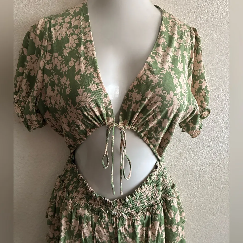 MABLE Green & Cream Floral Cutout Mini Dress L Size L - Image 6