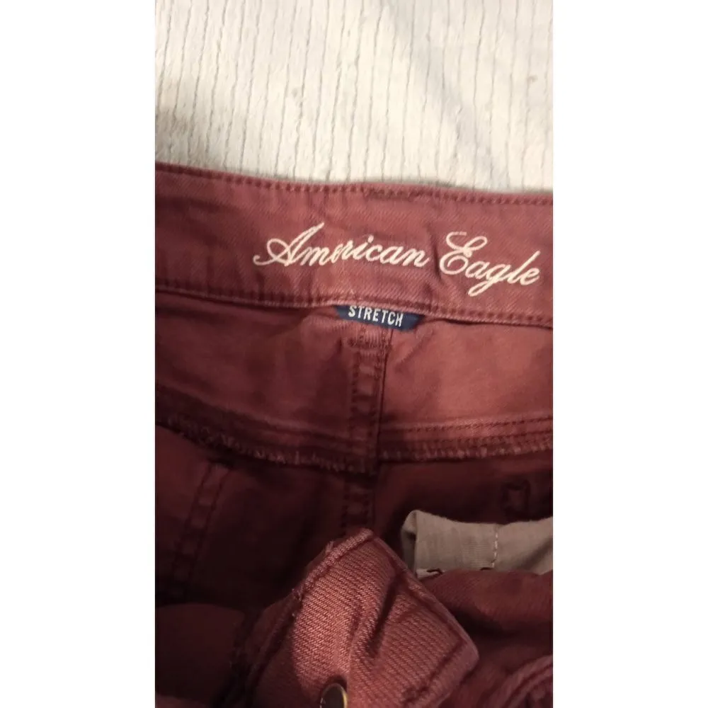 American Eagle size 2 Red Denim Cut Off Jean Shorts - Image 3